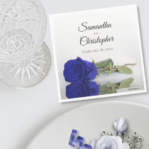 Elegant Long Stemmed Royal Blue Rose Wedding Napkin