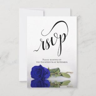 Elegant Long-Stemmed Royal Blue Rose Wedding RSVP Card