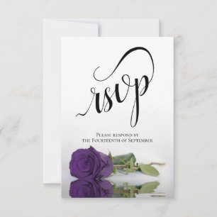 Elegant Long-Stemmed Royal Purple Rose Wedding RSVP Card
