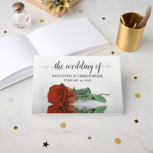 Elegant Long Stemmed Rust Orange Rose Wedding Guest Book