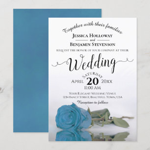 Elegant Long Stemmed Turquoise Blue Rose Wedding Invitation