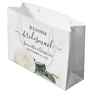 Elegant Long Stemmed White Rose Bridesmaid Wedding Large Gift Bag