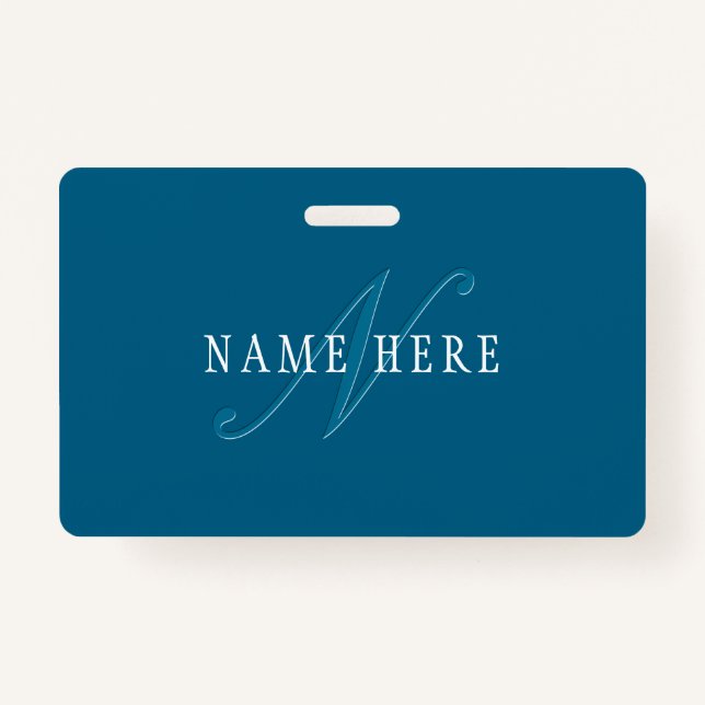 Elegant Looking Monogram | Ocean Blue ID Badge (Front)