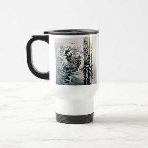 Elegant Loon on the Lake – Custom Text Travel Mug