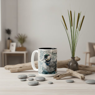 Elegant Loon on the Lake - custom text Two-Tone Coffee Mug