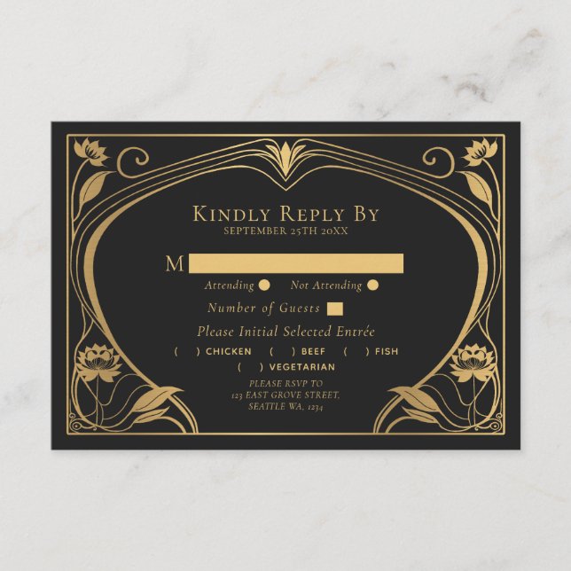 Elegant Lotus Art Nouveau Wedding Enclosure Card (Front)