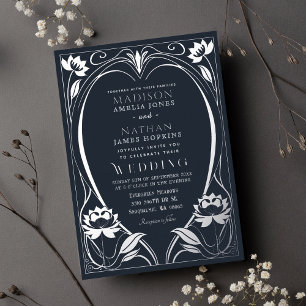 Elegant Lotus Art Nouveau Wedding Foil Invitation
