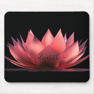 Elegant Lotus Black Personalised Mouse Mat
