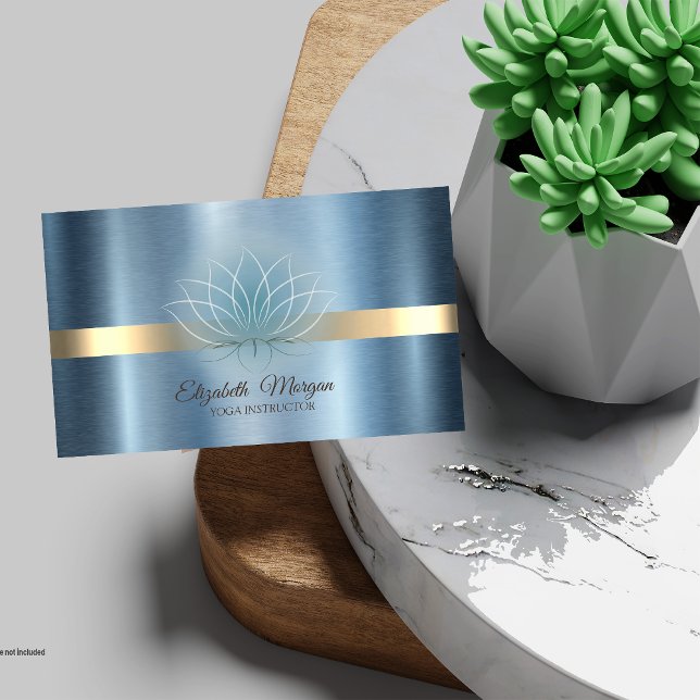 Elegant Lotus Blue Metallic Yoga Instructor   Business Card (Creator Uploaded)