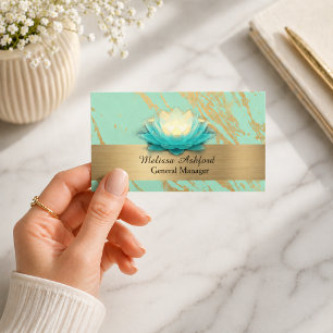 Elegant Lotus Business Card   Turquoise & Gold