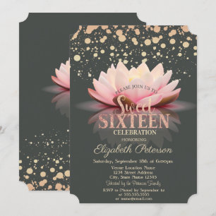 Elegant Lotus Dots  Sweet 16 Invitation