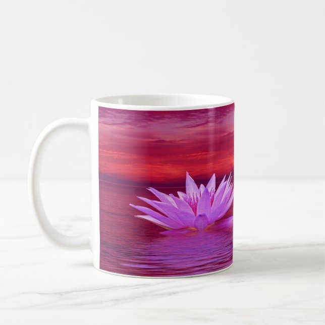 Elegant Lotus Flower at Sunset on Water Coffee Cup (Left)