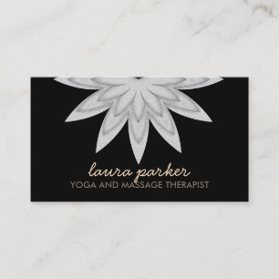 Elegant Lotus Flower Black Yoga Healing Health Business Card