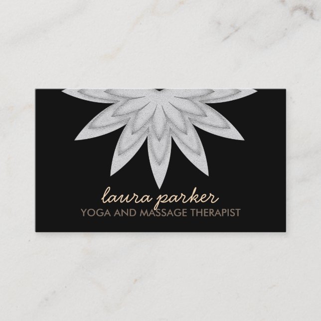 Elegant Lotus Flower Black Yoga Healing Health Business Card (Front)