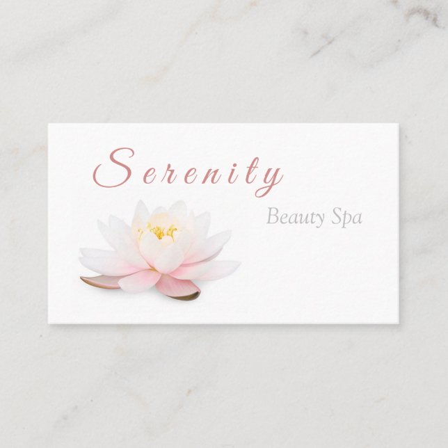 Elegant Lotus Flower Blush Pink & White Beauty Spa Business Card (Front)