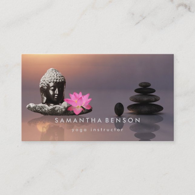 Elegant Lotus Flower Buddha Zen Logo Yoga Business Card (Front)