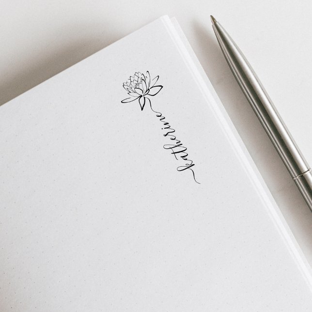 Elegant Lotus Flower Custom Name Library Book Rubber Stamp (Creator Uploaded)