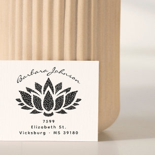 Elegant Lotus Flower Custom Name Return Address Rubber Stamp