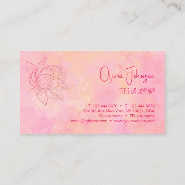 Elegant Lotus Flower Illustration Light Pink  Business Card (Back)