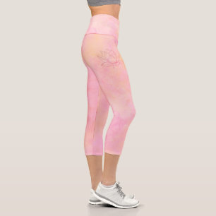 Elegant Lotus Flower Illustration Light Pink  Capri Leggings