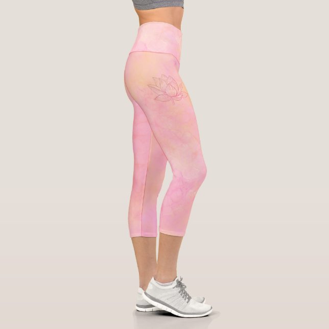 Elegant Lotus Flower Illustration Light Pink  Capri Leggings (Right)