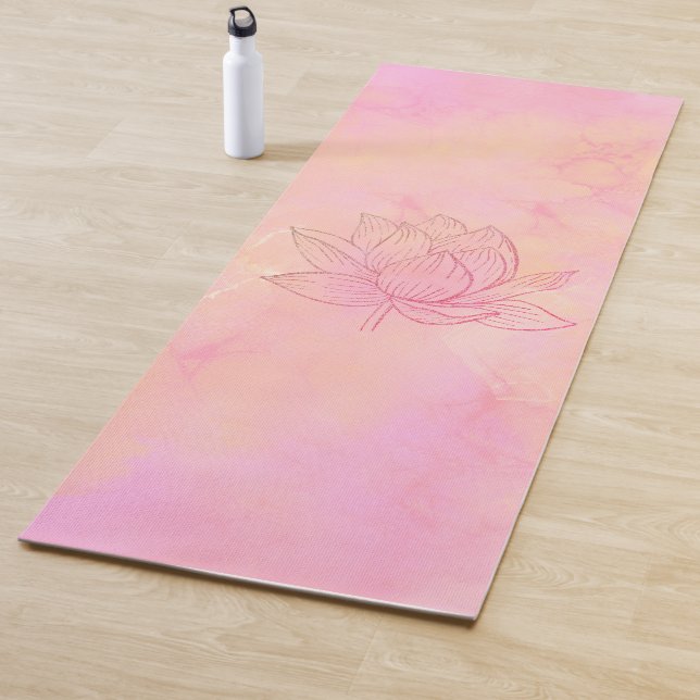 Elegant Lotus Flower Illustration Light Pink  Yoga Mat (In Situ)