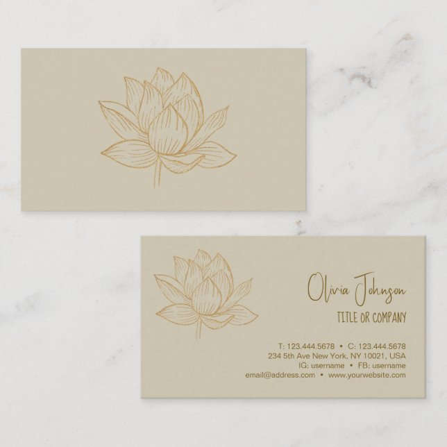 Elegant Lotus Flower Illustration Yoga Business Card (Front/Back)
