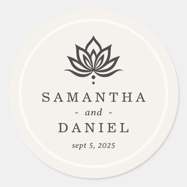Elegant lotus flower light neutral ivory classic round sticker (Front)