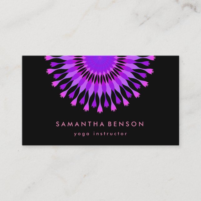 Elegant Lotus Flower Logo Yoga Black Background Business Card (Front)