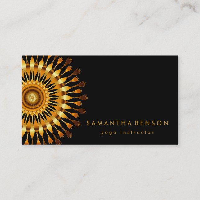 Elegant Lotus Flower Logo Yoga Black Background Business Card (Front)