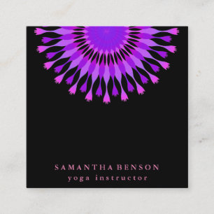 Elegant Lotus Flower Logo Yoga Black Background Square Business Card