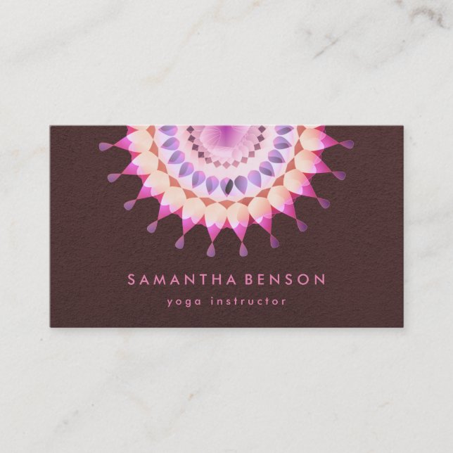 Elegant Lotus Flower Logo Yoga Brown Background Business Card (Front)