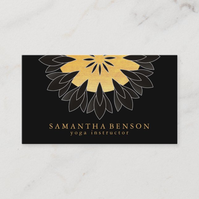 Elegant Lotus Flower Logo Yoga Business Card (Front)