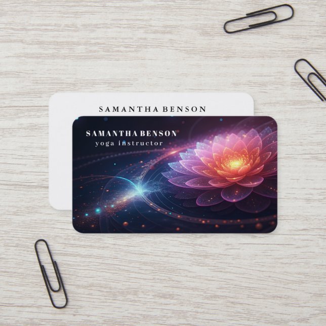 Elegant Lotus Flower Logo Yoga Business Card (Front/Back In Situ)
