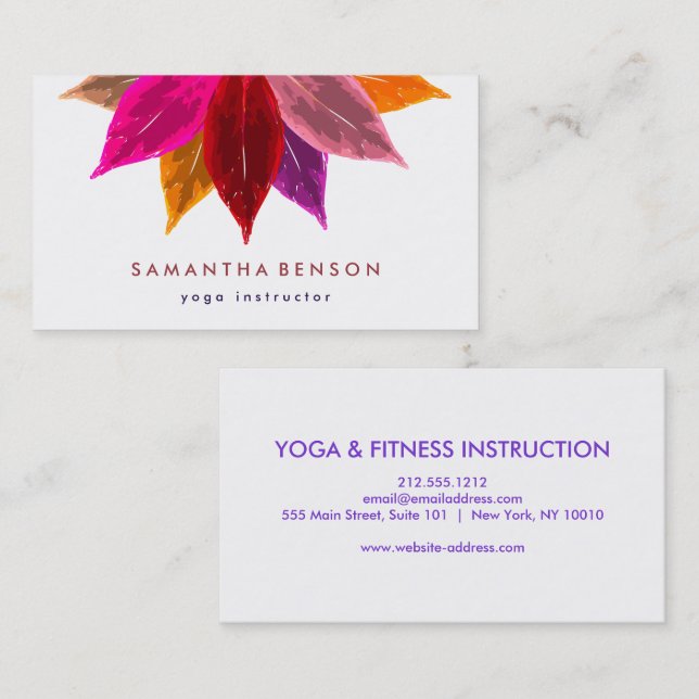 Elegant Lotus Flower Logo Yoga Business Card (Front/Back)