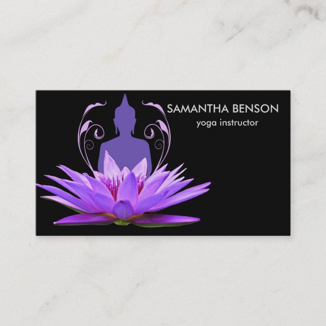 Elegant Lotus Flower Logo Yoga Business Card (Front)