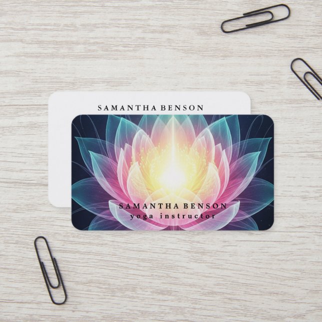 Elegant Lotus Flower Logo Yoga Business Card (Front/Back In Situ)