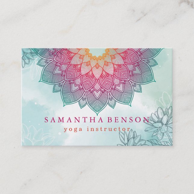 Elegant Lotus Flower Logo Yoga Business Card (Front)