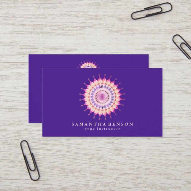 Elegant Lotus Flower Logo Yoga Business Card (Front/Back In Situ)