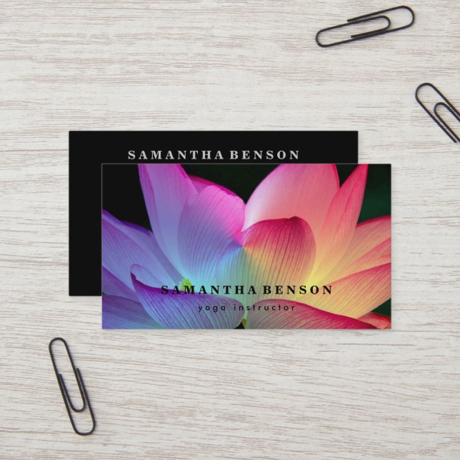 Elegant Lotus Flower Logo Yoga Business Card (Front/Back In Situ)