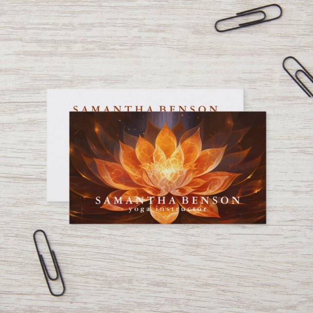 Elegant Lotus Flower Logo Yoga Business Card (Front/Back In Situ)