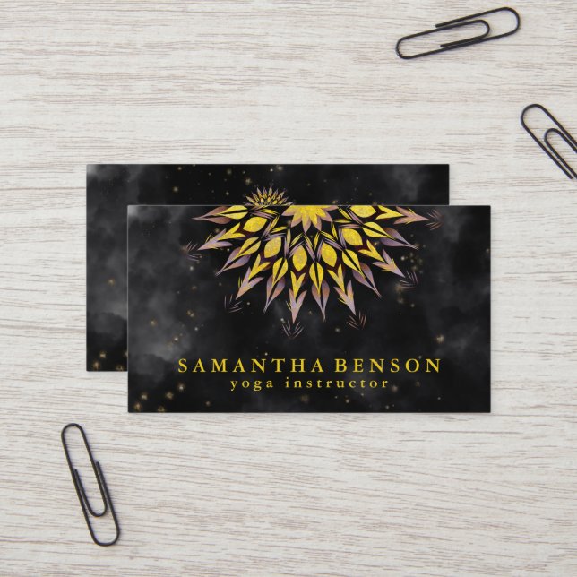 Elegant Lotus Flower Logo Yoga Business Card (Front/Back In Situ)