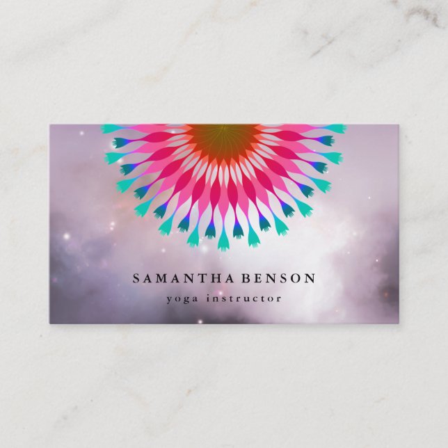Elegant  Lotus Flower Logo Yoga Business Card (Front)