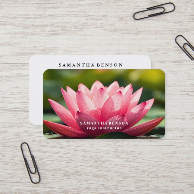 Elegant Lotus Flower Logo Yoga Business Card (Front/Back In Situ)