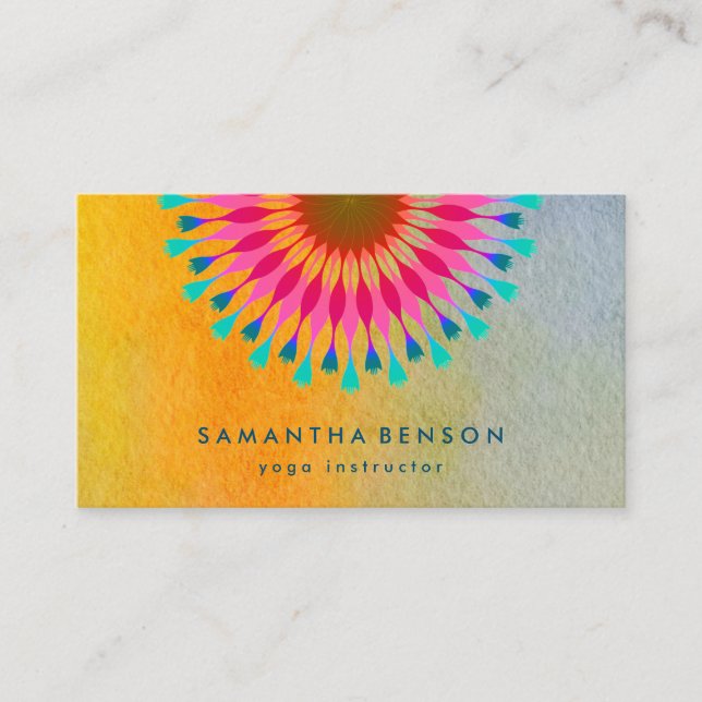 Elegant  Lotus Flower Logo Yoga Business Card (Front)