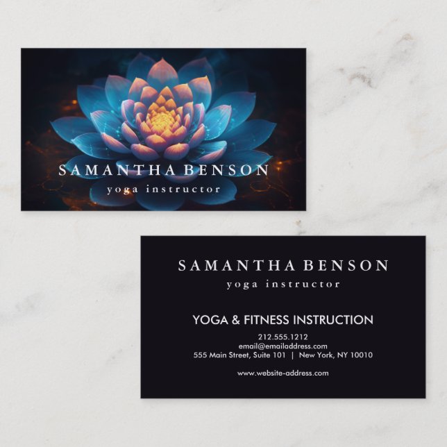 Elegant Lotus Flower Logo Yoga Business Card (Front/Back)