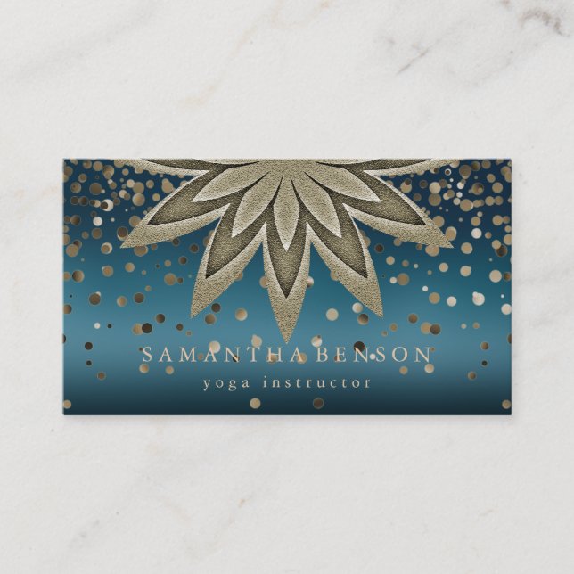 Elegant Lotus Flower Logo Yoga Confetti Business Card (Front)