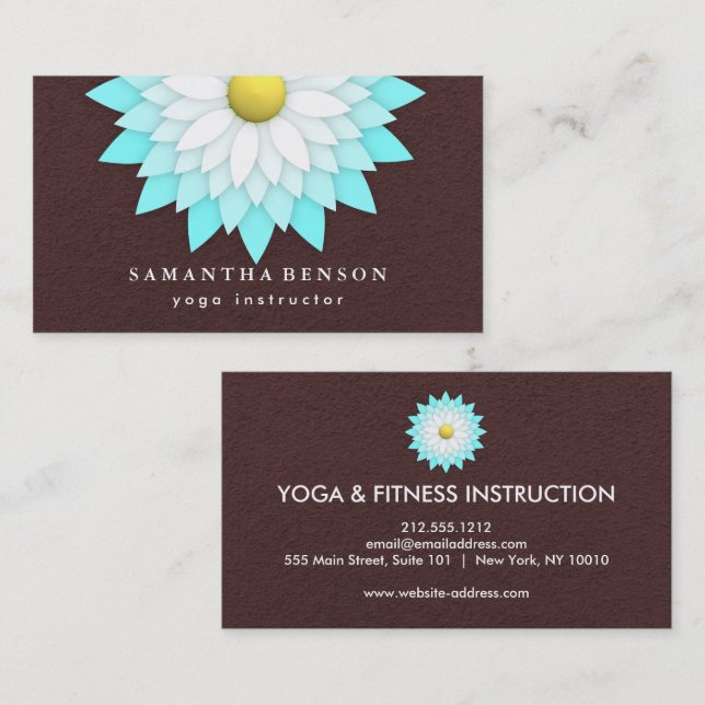 Elegant  Lotus Flower Logo Yoga Instructor Business Card (Front/Back)
