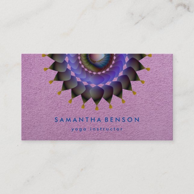Elegant Lotus Flower Logo Yoga Purple  Background Business Card (Front)