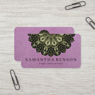 Elegant Lotus Flower Logo Yoga Purple Background Business Card